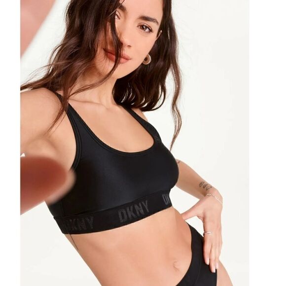 DKNY BLACK Logo Bikini Swim Top, Womens Printed Bikini US X-Large - Picture 3 of 9